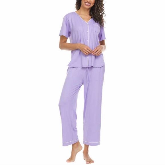 Flora Nikrooz Ladies' Button Front 2-piece Purple PJ Set Large - Picture 2 of 6
